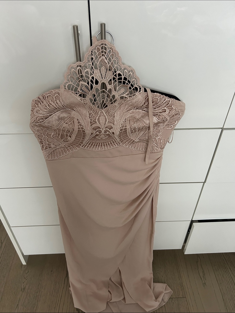 Lipsy Strapless Lace Bodice Blush Dress